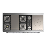 ILVE UM60FSQNR3MGCLP Majestic III 60 inch Dual Fuel Range with 7 Burners, Griddle and French Top, Dual Function Burner with up to 25,000 BTU (Liquid Propane, Solid Door, Graphite Matte, Chrome)