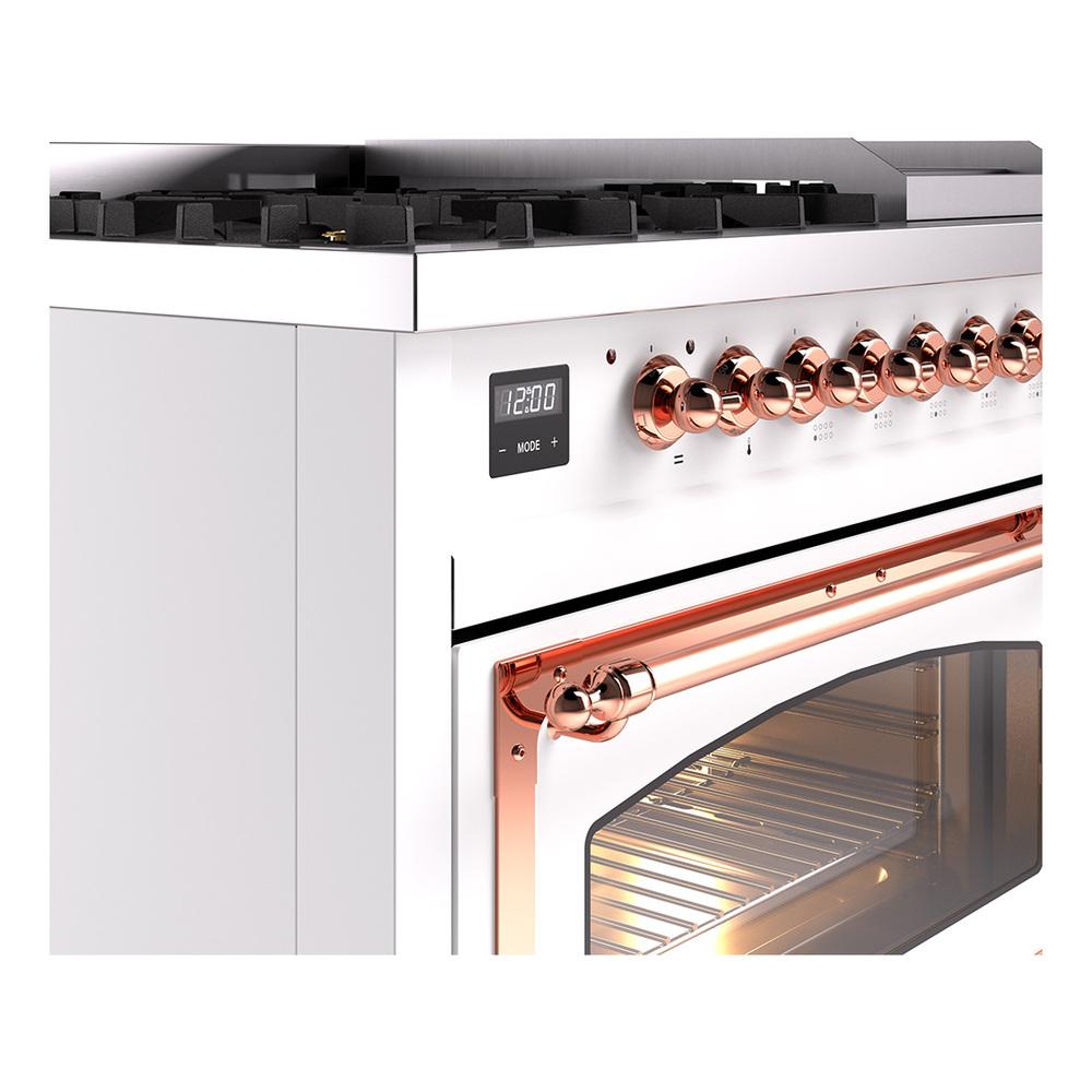 ILVE UN48FNMPRAPLP Nostalgie II Noblesse 48 inch Dual Fuel Range (8 Sealed Burners + Griddle, Liquid Propane, Triple Glass Door, RAL, Copper)