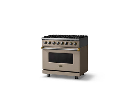 36"W. Dual Fuel Range (Burner: 6b, Finish: Nantucket, Trim: Polished Chrome, Fuel: Propane)