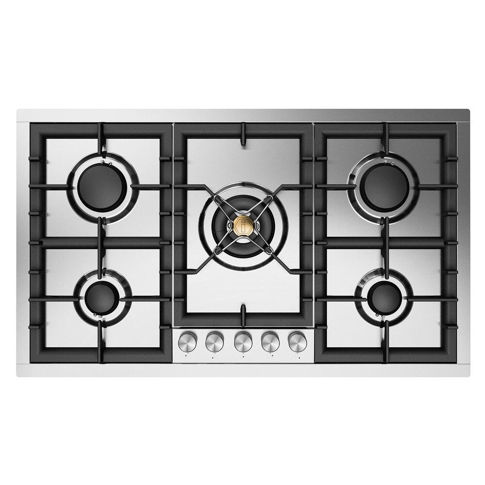 ILVE UHCPT95SS Professional Plus II 36 inch Built-In Gas Cooktop with Total Black Brass Burners, in Stainless Steel (5 Sealed Burners, Natural Gas)