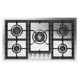 ILVE UHCPT95SS Professional Plus II 36 inch Built-In Gas Cooktop with Total Black Brass Burners, in Stainless Steel (5 Sealed Burners, Natural Gas)