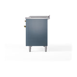 ILVE UN48FSQNMPBGGLP Nostalgie II Noblesse 48 inch Dual Fuel Range (5 Sealed Burners + Griddle + French Top, Liquid Propane, Solid Door, Blue Grey, Brass)