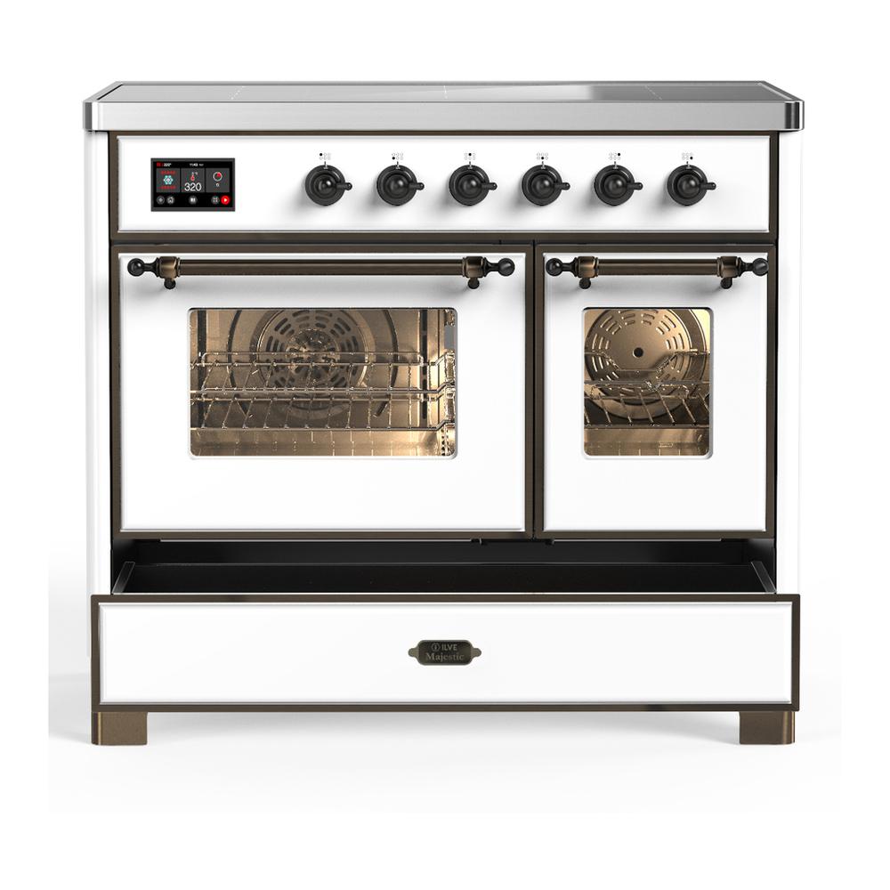 ILVE UMDIB40NR3WHB Majestic III 40 inch Induction Range with 6 Elements, 3.82 cu. ft. Total Oven Capacity (Triple Glass Door, White, Burnished)