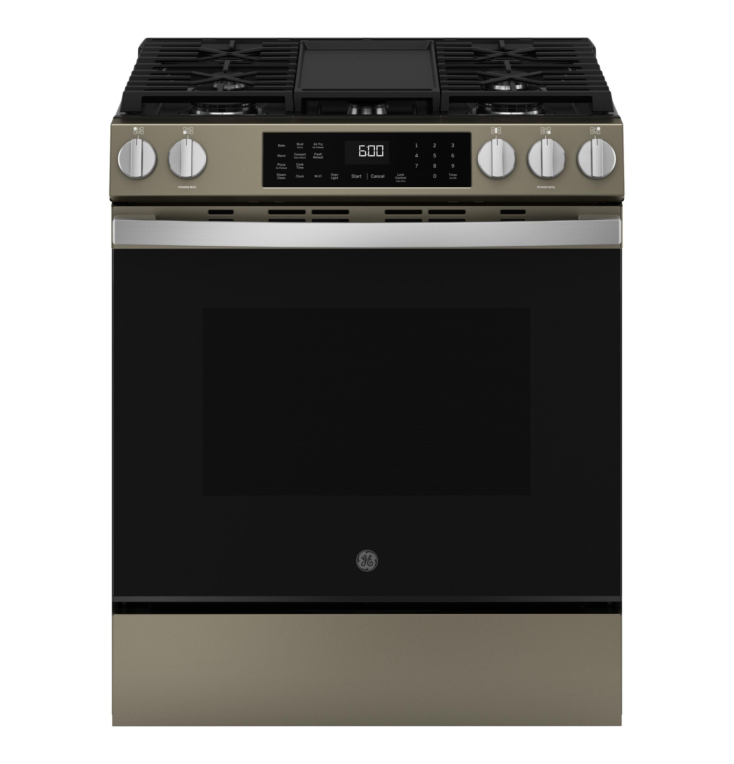GE® 30" Slide-In Front-Control Convection Gas Range with No Preheat Air Fry and EasyWash™ Oven Tray
