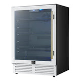 Forno Frescolino 24 Inch Beverage Cooler, White with Antique Brass Handles, with LED Lighting, Triple Glass Door, 188 Can Capacity, Built-In or Freestanding