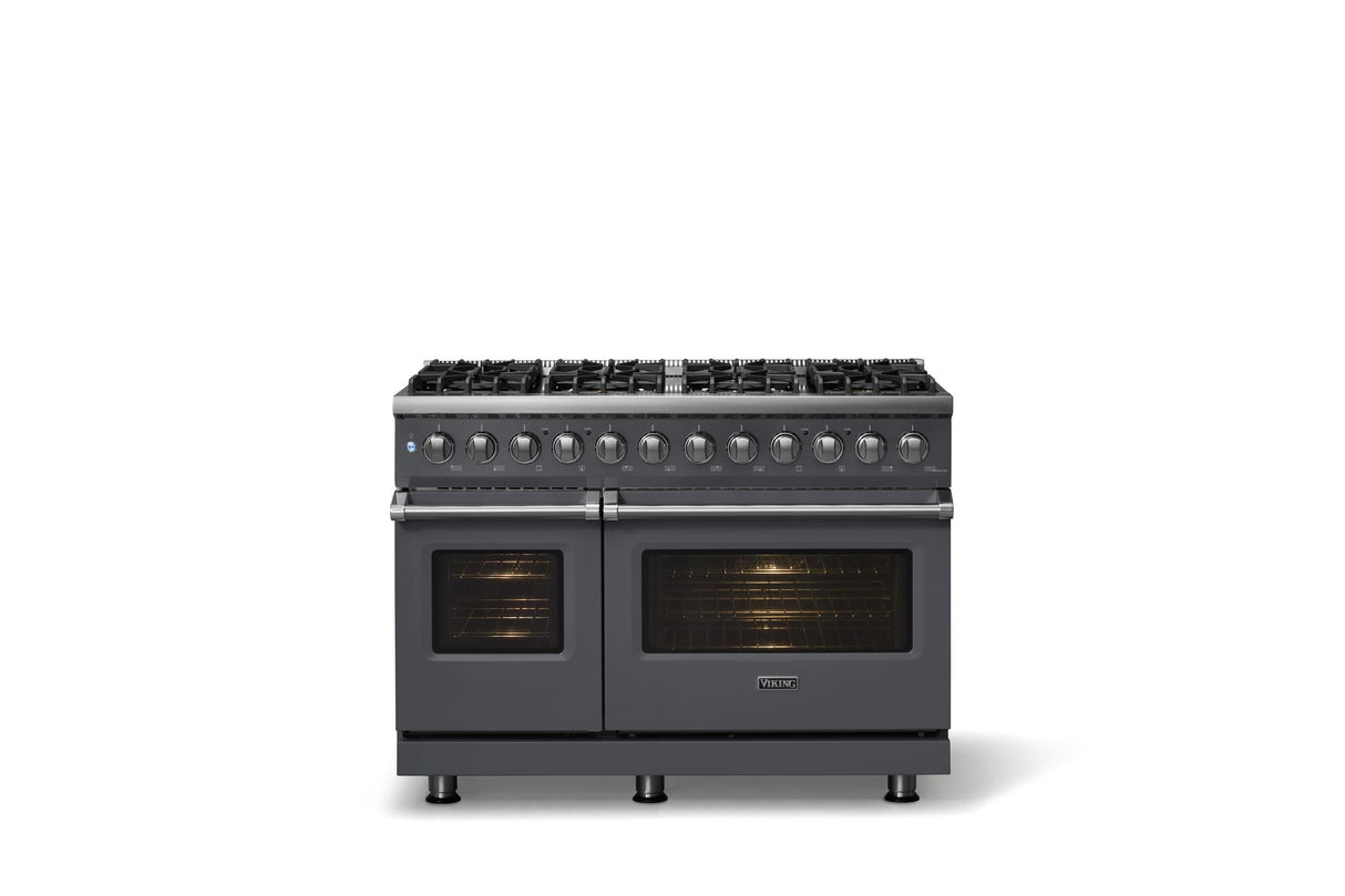 48"W. Dual Fuel Range (Burner: 8b, Finish: Cast Black, Trim: Polished Chrome, Fuel: Natural Gas)