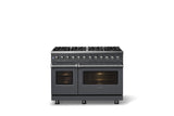 48"W. Dual Fuel Range (Burner: 8b, Finish: Cast Black, Trim: Polished Chrome, Fuel: Natural Gas)