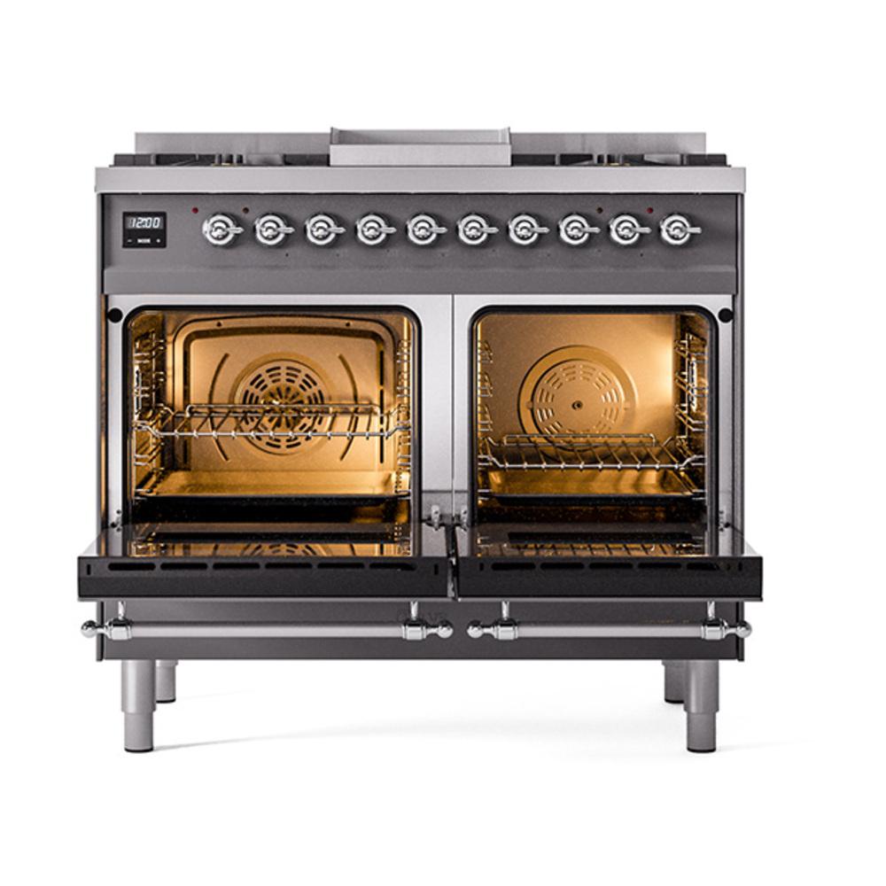 ILVE UND40FQNMPMGCLP Nostalgie II Noblesse 40 inch Dual Fuel Range (Liquid Propane, Solid Door, Graphite Matte, Chrome)