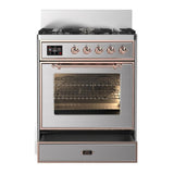 ILVE UM30NR3SSPLP Majestic III 30 inch Dual Fuel Range with 5 Black Brass Burners, Dual Function Burner up to 25,000 BTU (Liquid Propane, Triple Glass Door, Stainless Steel, Copper)