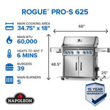 Rogue PRO-S 625 RSIB with Infrared Side and Rear Burner , Natural Gas, Stainless Steel