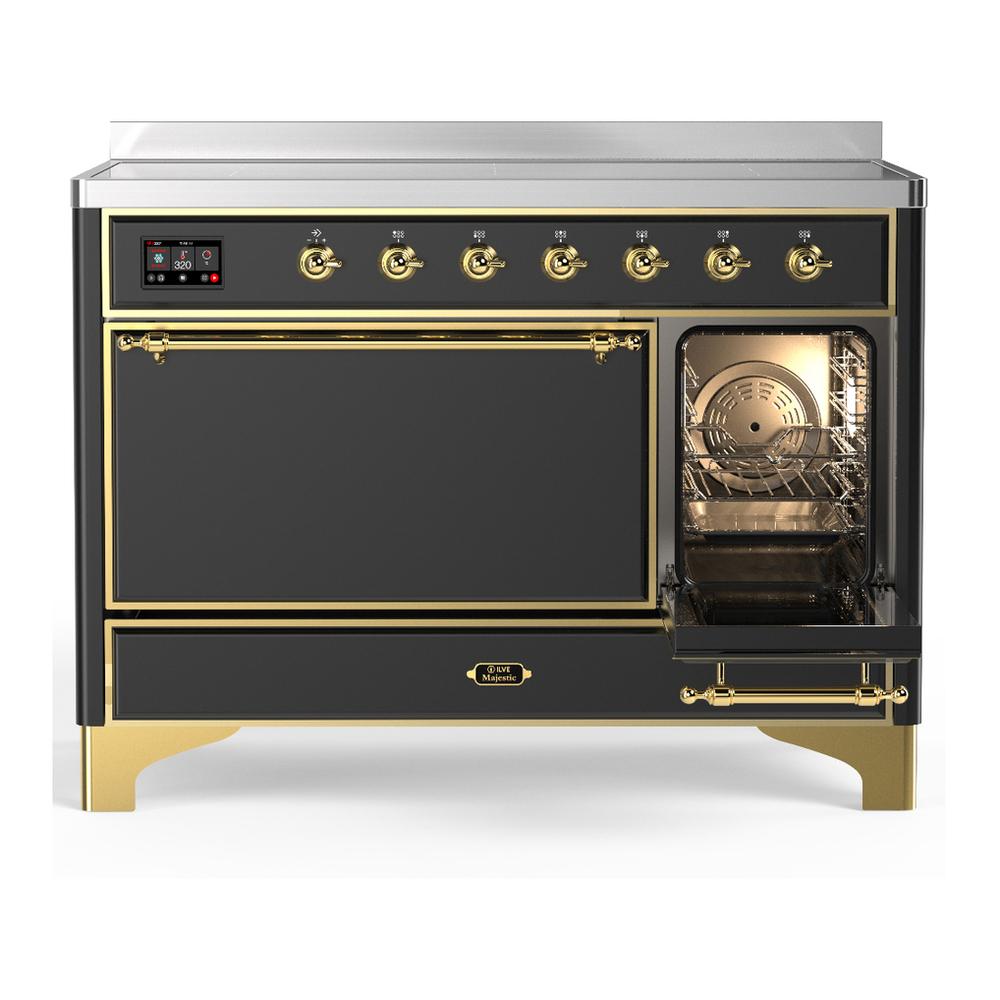 ILVE UMIB48QNR3MGG Majestic III 48 inch Induction Range with 6 Elements, 5.02 cu. ft. Total Oven Capacity (Solid Door, Graphite Matte, Brass)