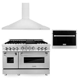 ZLINE 48" Kitchen Package with Stainless Steel Gas Range, Convertible Vent Range Hood and 24" Microwave Oven