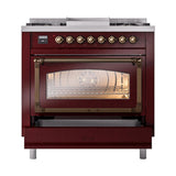 ILVE UN36FNMPBUB Nostalgie II Noblesse 36 inch Dual Fuel Range (Natural Gas, Triple Glass Door, Burgundy, Burnished)