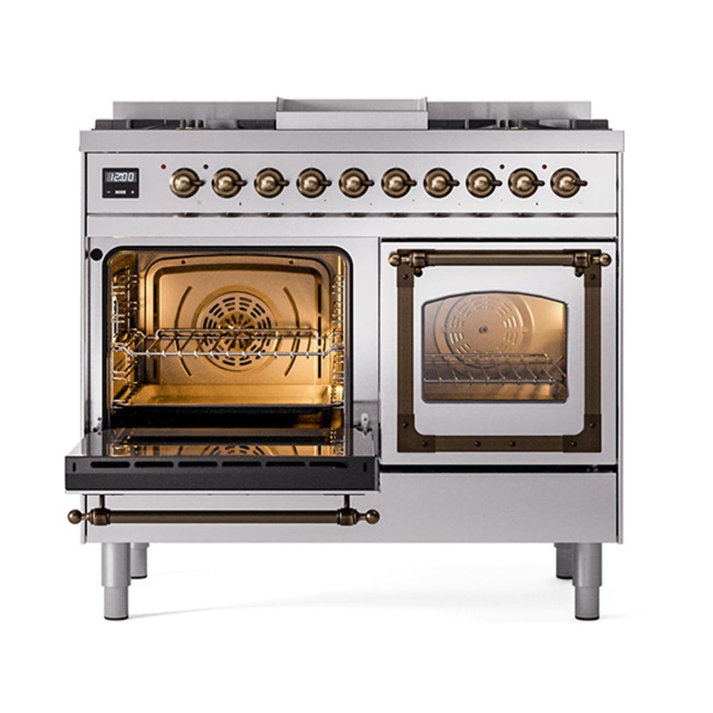 ILVE UND40FNMPSSBLP Nostalgie II Noblesse 40 inch Dual Fuel Range (Liquid Propane, Triple Glass Door, Stainless Steel, Burnished)