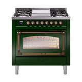 ILVE UN36FNMPEGB Nostalgie II Noblesse 36 inch Dual Fuel Range (Natural Gas, Triple Glass Door, Emerald Green, Burnished)