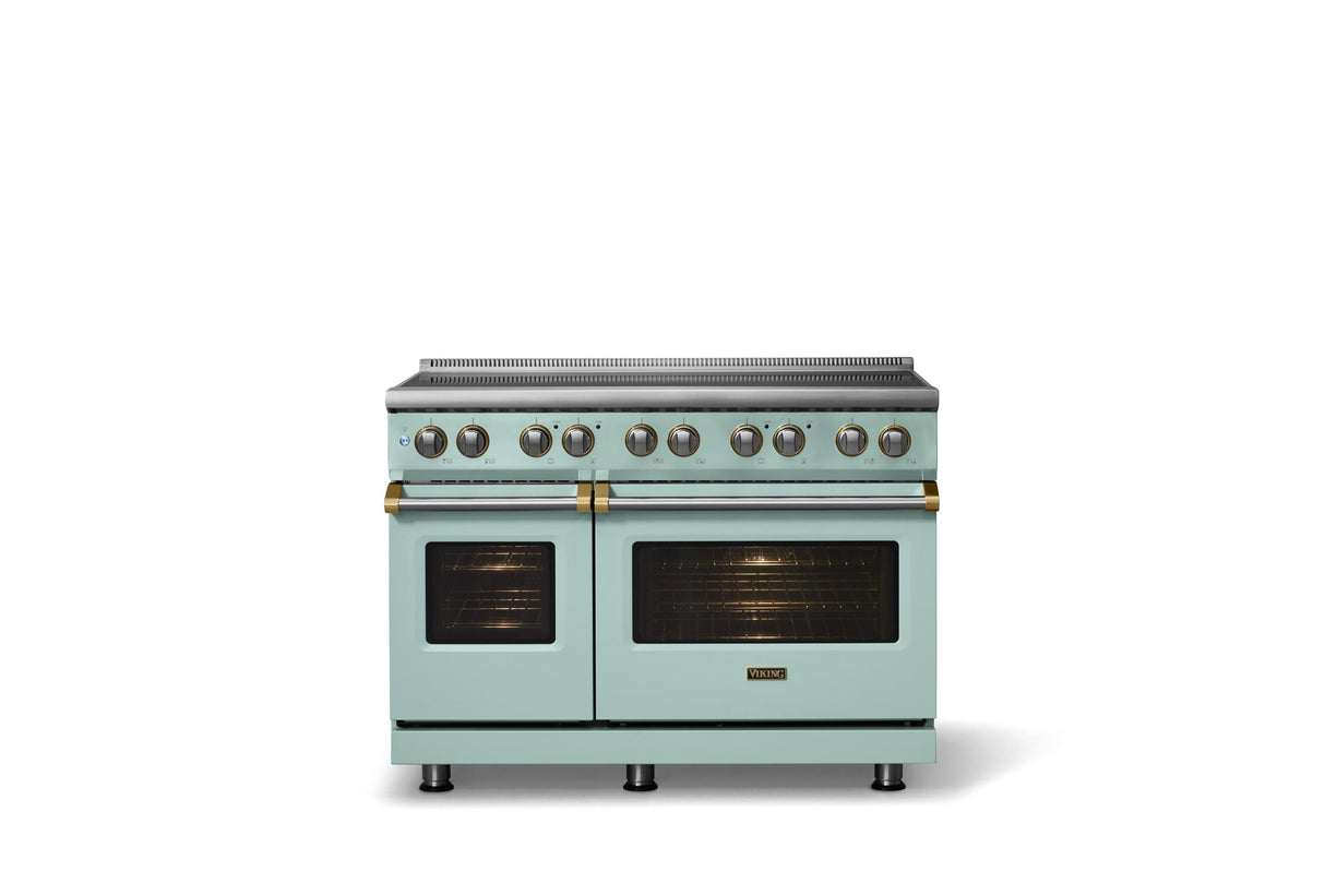 48"W. Induction Range (Finish: Splash, Trim: Brushed Brass)