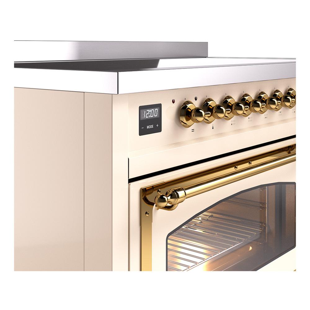 ILVE UNI486NMPAWG Nostalgie II Noblesse 48 inch Induction Range (Triple Glass Door, Antique White, Brass)