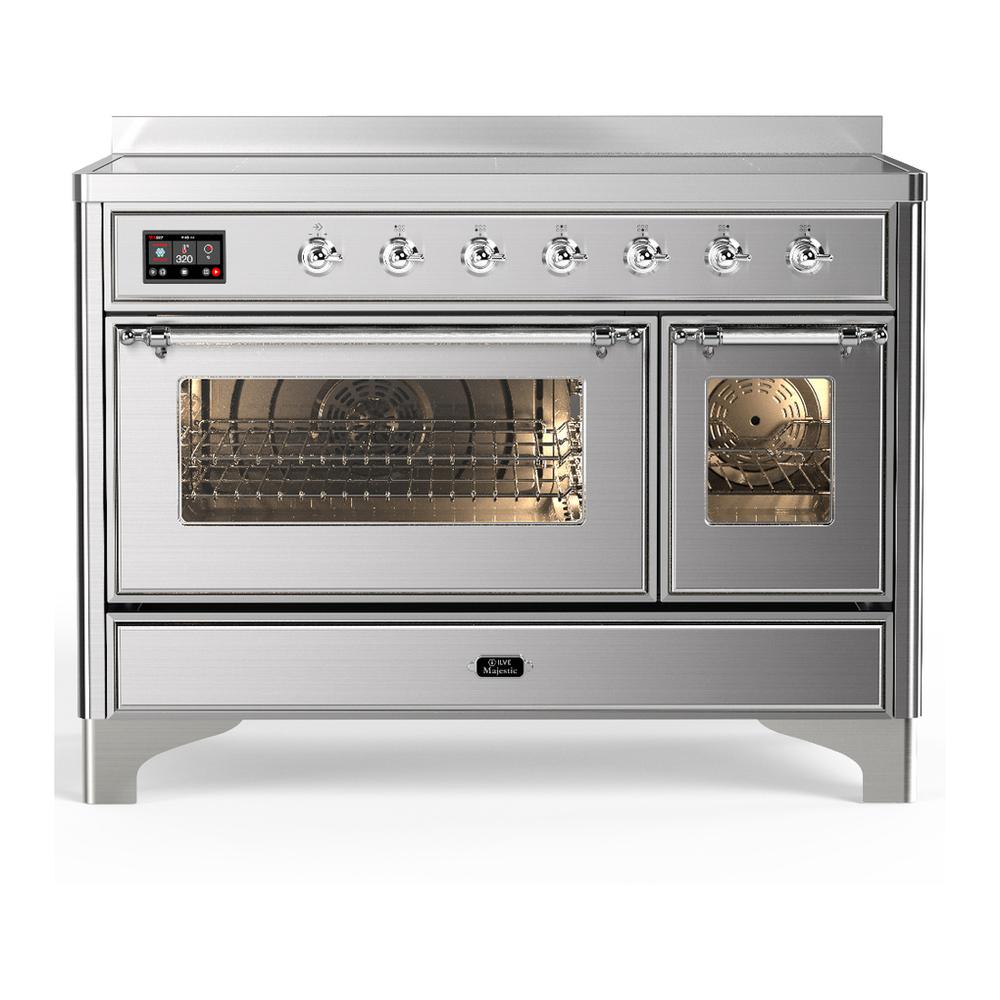 ILVE UMIB48NR3SSC Majestic III 48 inch Induction Range with 6 Elements, 5.02 cu. ft. Total Oven Capacity (Triple Glass Door, Stainless Steel, Chrome)