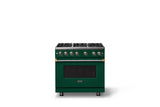36"W. Sealed Burner Gas Range (Burner: 6b, Finish: Ivy, Trim: Polished Chrome, Fuel: Propane)
