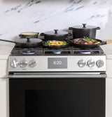 Café™ 30" Smart Slide-In, Front-Control, Dual-Fuel Range in Platinum Glass
