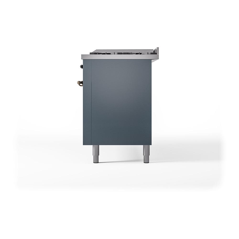 ILVE UN60FQNMPBGBLP Nostalgie II Noblesse 60 inch Dual Fuel Range (9 Sealed Burners + Griddle, Liquid Propane, Solid Door, Blue Grey, Burnished)