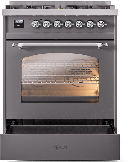 Nostalgie II 30 Inch Dual Fuel Liquid Propane Freestanding Range in Matte Graphite with Chrome Trim