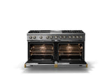 60"W.Dual Fuel Range (Finish: Stainless Steel, Trim: Brushed Brass, Fuel: Propane)