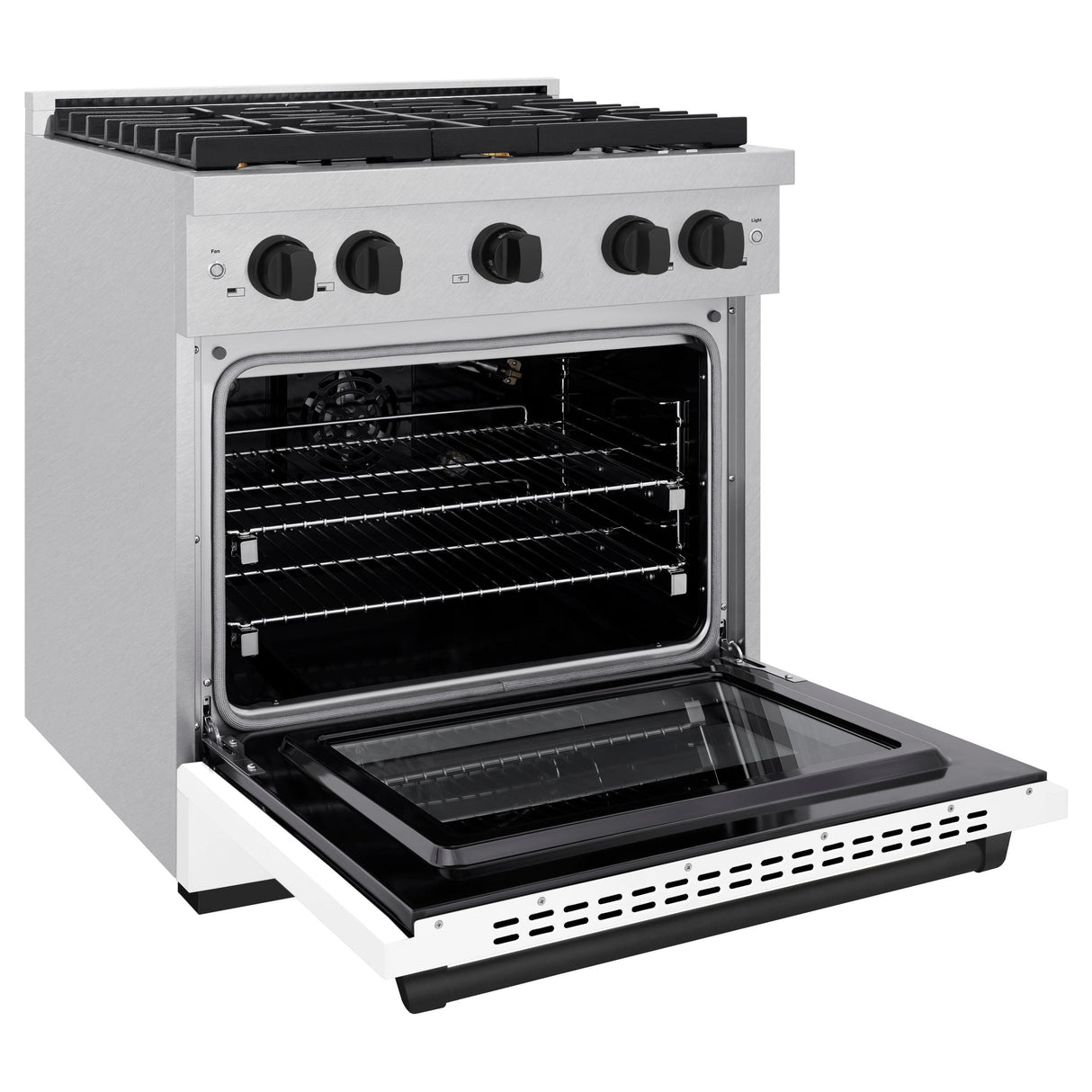 ZLINE Autograph Edition 30 in. 4.2 cu. ft. 4 Burner Gas Range with Convection Gas Oven in DuraSnow' Stainless Steel with White Matte Door and Matte Black Accents (SGRSZ-WM-30-MB)