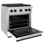 ZLINE Autograph Edition 30 in. 4.2 cu. ft. 4 Burner Gas Range with Convection Gas Oven in DuraSnow' Stainless Steel with White Matte Door and Matte Black Accents (SGRSZ-WM-30-MB)
