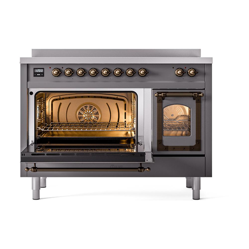 ILVE UNI486NMPMGB Nostalgie II Noblesse 48 inch Induction Range (Triple Glass Door, Graphite Matte, Burnished)