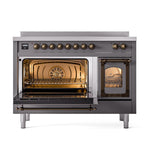 ILVE UNI486NMPMGB Nostalgie II Noblesse 48 inch Induction Range (Triple Glass Door, Graphite Matte, Burnished)
