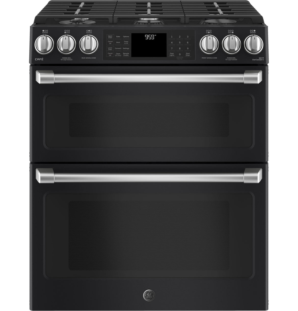 GE Café Series 30" Slide-In Front Control Gas Double Oven with Convection Range