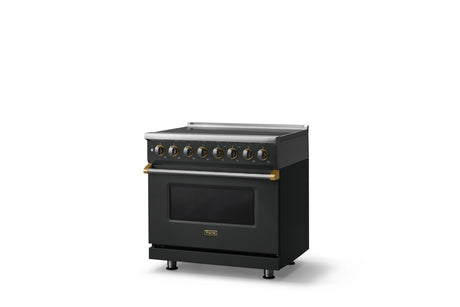 36"W. Induction Range (Finish: Antique Bronze, Trim: Brushed Brass)