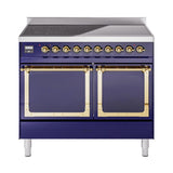 ILVE UNDI406QNMPMBG Nostalgie II Noblesse 40 inch Induction Range (Solid Door, Midnight Blue, Brass)