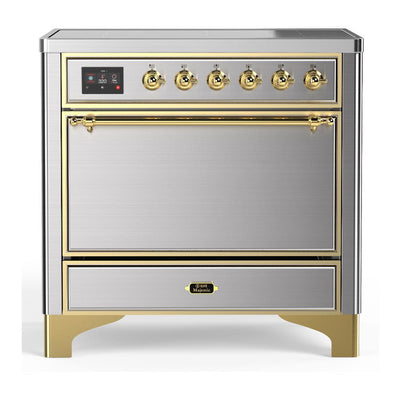 ILVE UMIB36QNR3SSG Majestic III 36 inch Induction Range with 6 Elements, 3.5 cu. ft. Total Oven Capacity (Solid Door, Stainless Steel, Brass)