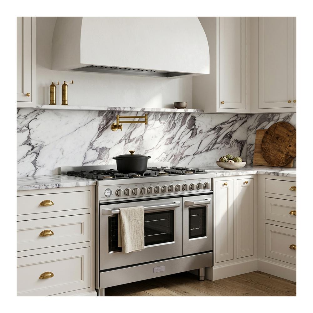 Verona VUFSGG486DSS 48 inch Ultima Collection Gas Range with 6 Brass Burners, 5.2 cu. ft. Oven Total Capacity, LP Conversion Kit, Analog Temperature Indicator