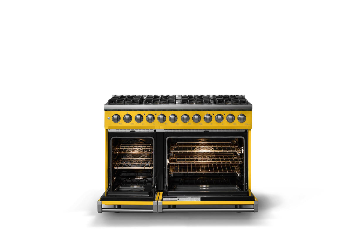 48"W. Dual Fuel Range (Burner: 8b, Finish: Daffodil, Trim: Polished Chrome, Fuel: Natural Gas)