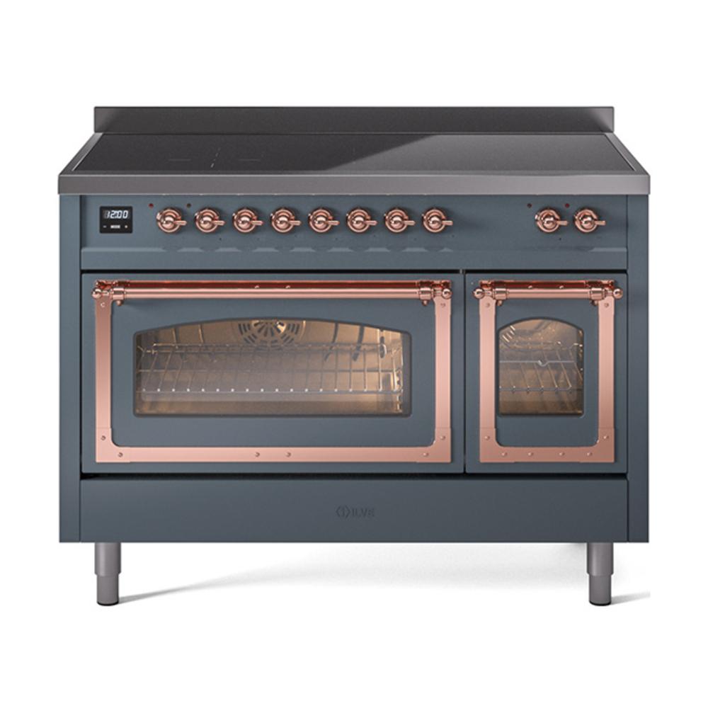 ILVE UNI486NMPBGP Nostalgie II Noblesse 48 inch Induction Range (Triple Glass Door, Blue Grey, Copper)