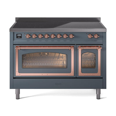 ILVE UNI486NMPBGP Nostalgie II Noblesse 48 inch Induction Range (Triple Glass Door, Blue Grey, Copper)