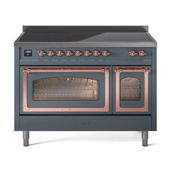 ILVE UNI486NMPBGP Nostalgie II Noblesse 48 inch Induction Range (Triple Glass Door, Blue Grey, Copper)