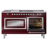 ILVE UN60FSNMPBUCLP Nostalgie II Noblesse 60 inch Dual Fuel Range (7 Sealed Burners + Griddle + French Top, Liquid Propane, Triple Glass Door, Burgundy, Chrome)