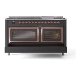 ILVE UN60FNMPMGPLP Nostalgie II Noblesse 60 inch Dual Fuel Range (9 Sealed Burners + Griddle, Liquid Propane, Triple Glass Door, Graphite Matte, Copper)