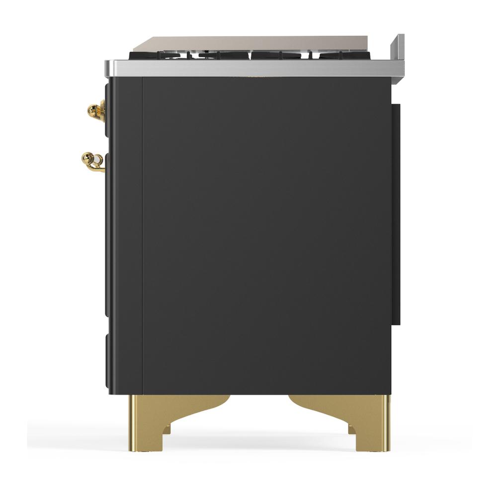 ILVE UM60FQNR3MGG Majestic III 60 inch Dual Fuel Range with 9 Burners and Griddle, Dual Function Burner up to 25,000 BTU (Natural Gas, Solid Door, Graphite Matte, Brass)