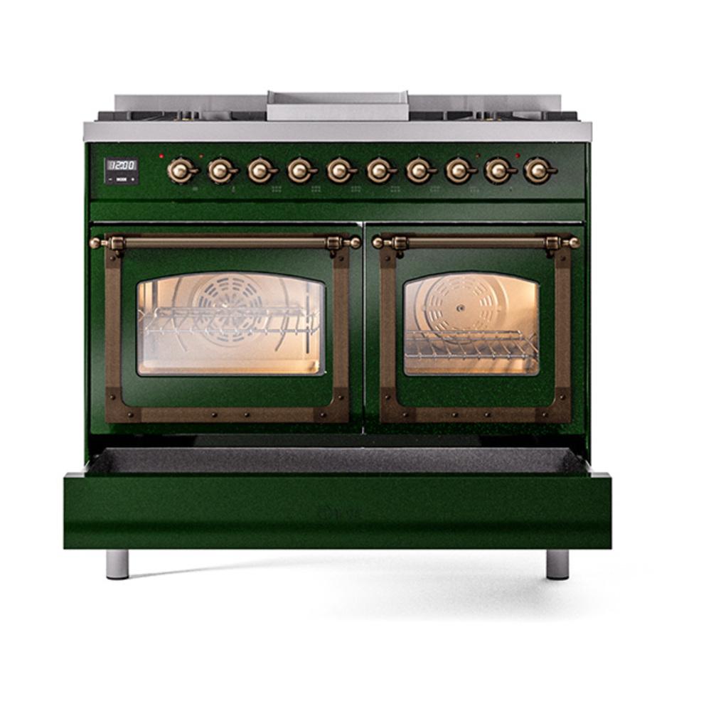 ILVE UND40FNMPEGBLP Nostalgie II Noblesse 40 inch Dual Fuel Range (Liquid Propane, Triple Glass Door, Emerald Green, Burnished)