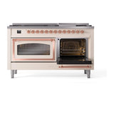 ILVE UN60FNMPAWPLP Nostalgie II Noblesse 60 inch Dual Fuel Range (9 Sealed Burners + Griddle, Liquid Propane, Triple Glass Door, Antique White, Copper)