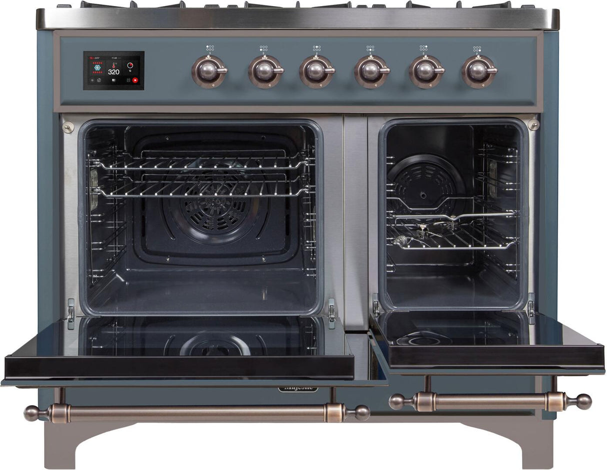 Majestic II 40 Inch Dual Fuel Natural Gas Freestanding Range in Blue Grey with Bronze Trim
