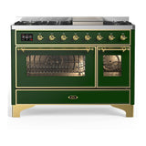 ILVE UM48FNR3EGG Majestic III 48 inch Dual Fuel Range with 8 Burners and Griddle, Dual Function Burner up to 25,000 BTU (Natural Gas, Triple Glass Door, Emerald Green, Brass)