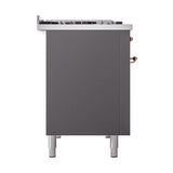ILVE UN48FQNMPMGPLP Nostalgie II Noblesse 48 inch Dual Fuel Range (8 Sealed Burners + Griddle, Liquid Propane, Solid Door, Graphite Matte, Copper)