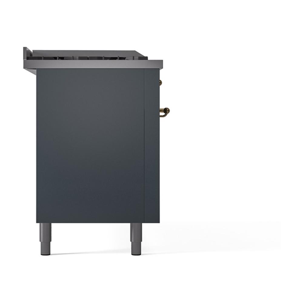 ILVE UN60FSQNMPBGG Nostalgie II Noblesse 60 inch Dual Fuel Range (7 Sealed Burners + Griddle + French Top, Natural Gas, Solid Door, Blue Grey, Brass)