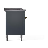 ILVE UN60FSQNMPBGG Nostalgie II Noblesse 60 inch Dual Fuel Range (7 Sealed Burners + Griddle + French Top, Natural Gas, Solid Door, Blue Grey, Brass)